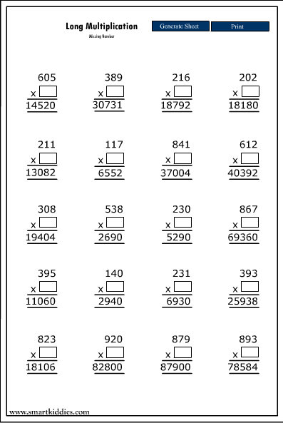 by  missing  Multiplying Number  3 a (A 3 digit (Large Digit a Print) number Number The worksheets 2 Digit