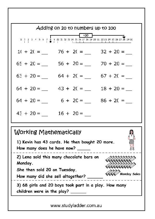 Add on 20 - Jump Strategy, Mathematics skills online, interactive ...