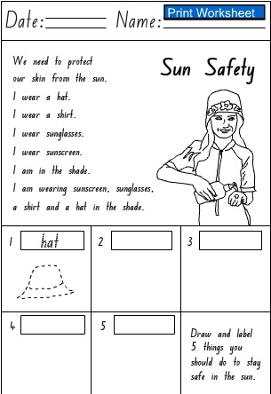 Sun Safety -Response Activity Sheets, English skills ...