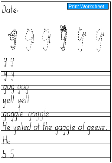 worksheets 2 nsw handwriting year and Letters g Handwriting y  Practice English Sheet,