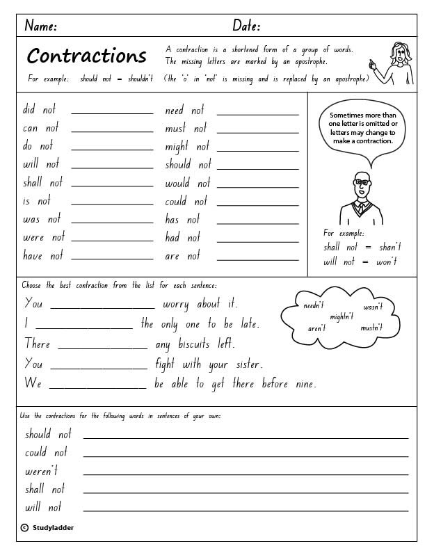 free grade worksheets english 3 for skills English to using negate, 'not' online Contractions: