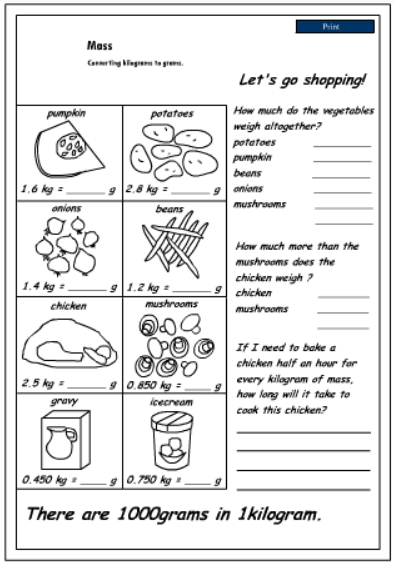 Converting kilograms to grams, Mathematics skills online, interactive ...