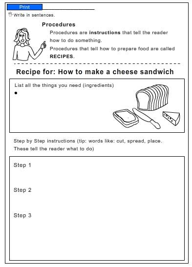 Procedure - Cheese sandwich recipe, English skills online, interactive