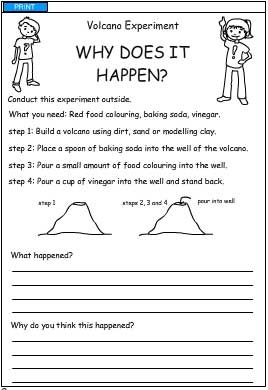 make a volcano chemical reactions science skills online interactive